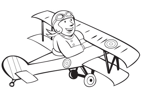 Ww1 French Pilot On Biplane Coloring Page